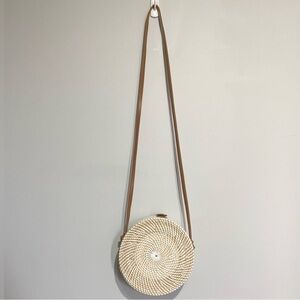 Rattan Circle Purse with Floral Lining